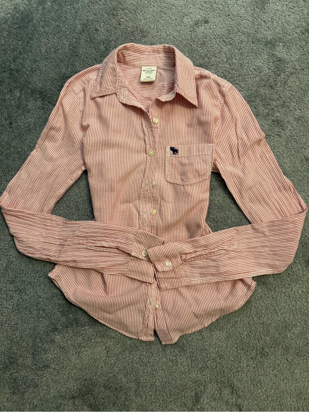 Abercrombie & Fitch Pink and White Striped Button-Up Shirt